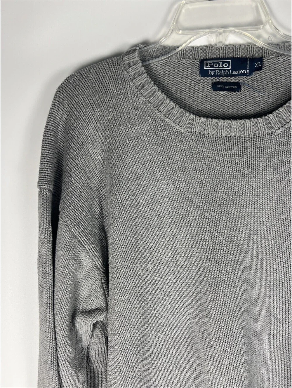 Polo Ralph Lauren Cotton Gray Knit Crewneck Sweater Brown Pony XLarge